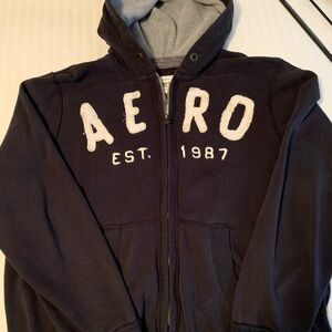 Vintage Aeropostale Navy zipper Hoodie sweatshirt with White Logo AERO
